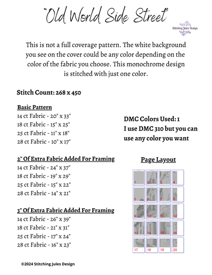 Stitching Jules Design Cross Stitch Pattern Old World Street Counted Cross Stitch Pattern | European City | Monochrome | Instant Download PDF