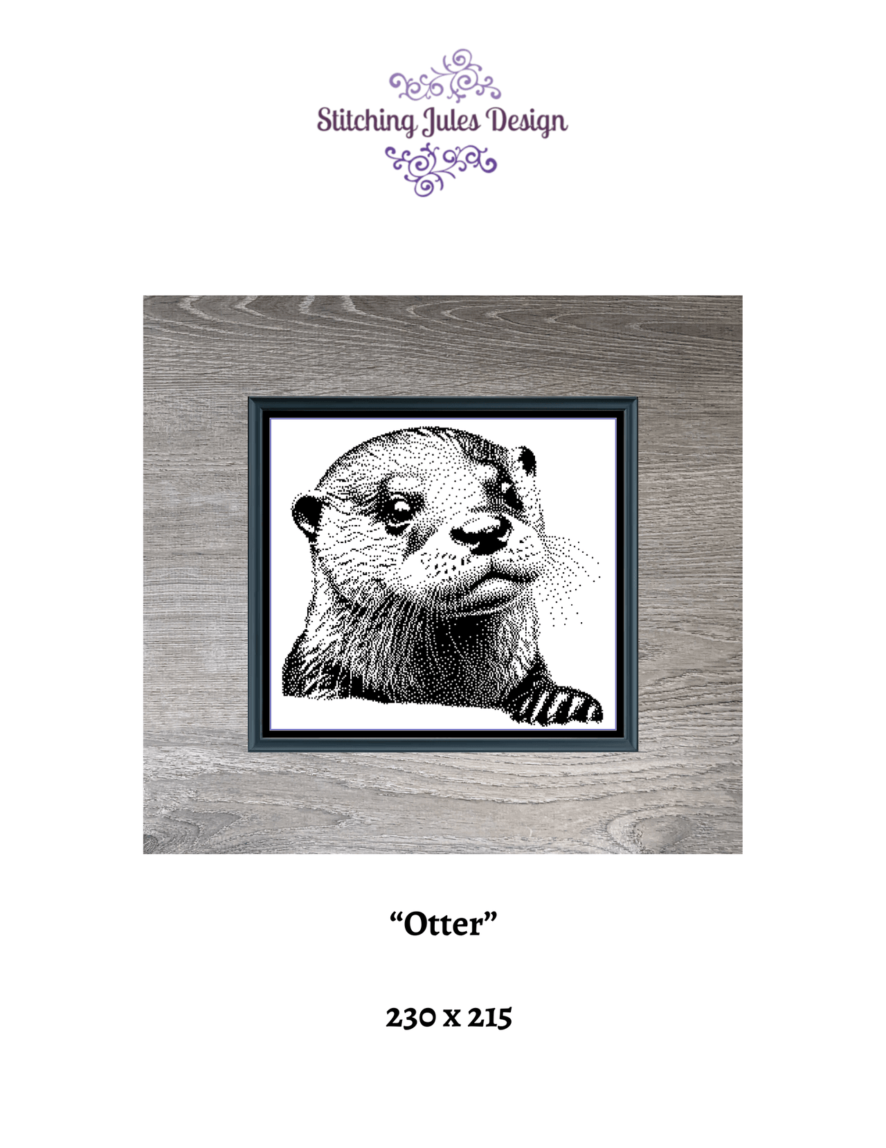 Stitching Jules Design Cross Stitch Pattern Otter Animal Wildlife Monochrome Blackwork Counted Cross Stitch Pattern Digital Download