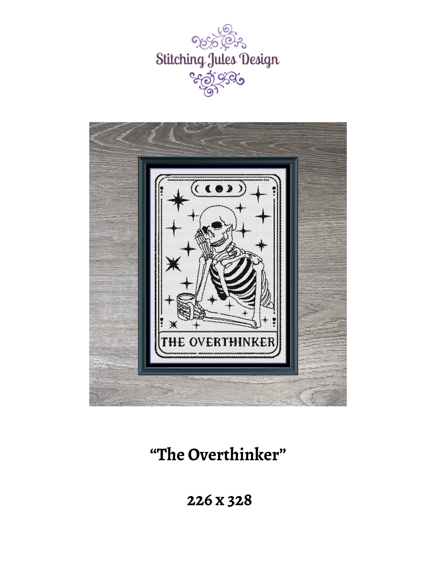 Stitching Jules Design Cross Stitch Pattern Overthinker Mental Health Funny Skeleton Tarot Monochrome Counted Cross Stitch Pattern Digital Download