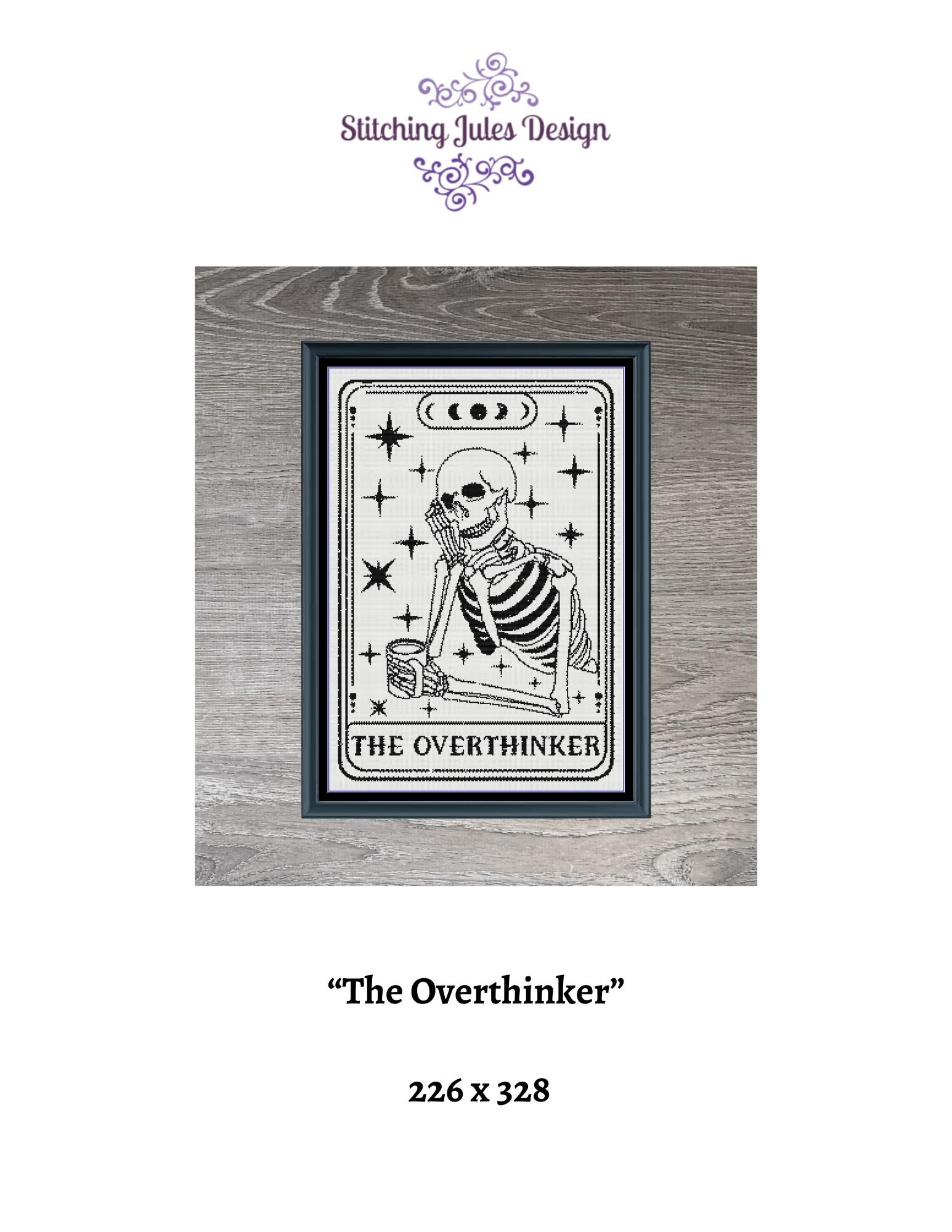Stitching Jules Design Cross Stitch Pattern Overthinker Mental Health Funny Skeleton Tarot Monochrome Counted Cross Stitch Pattern Digital Download