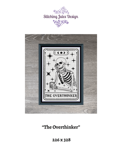 Stitching Jules Design Cross Stitch Pattern Overthinker Mental Health Funny Skeleton Tarot Monochrome Counted Cross Stitch Pattern Digital Download