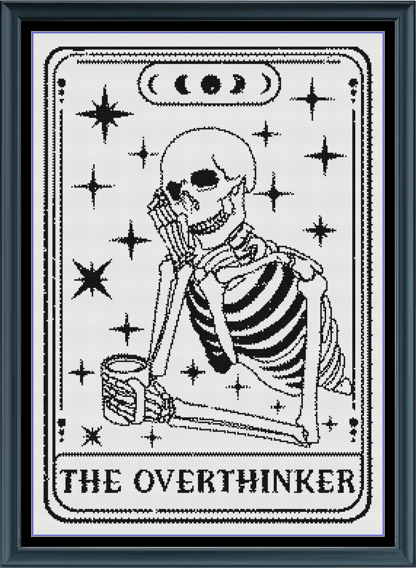 Stitching Jules Design Cross Stitch Pattern Overthinker Mental Health Funny Skeleton Tarot Monochrome Counted Cross Stitch Pattern Digital Download