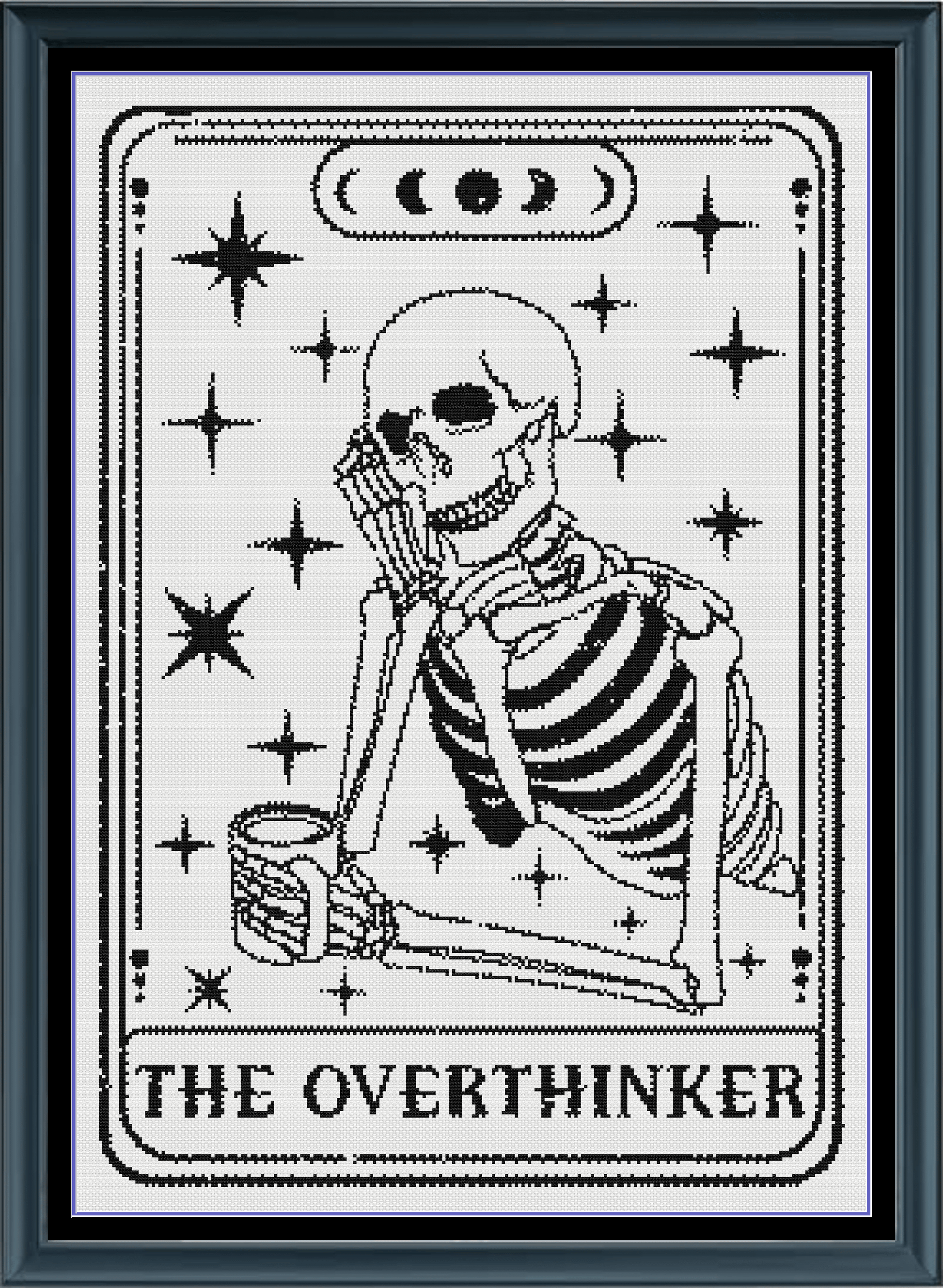 Stitching Jules Design Cross Stitch Pattern Overthinker Mental Health Funny Skeleton Tarot Monochrome Counted Cross Stitch Pattern Digital Download