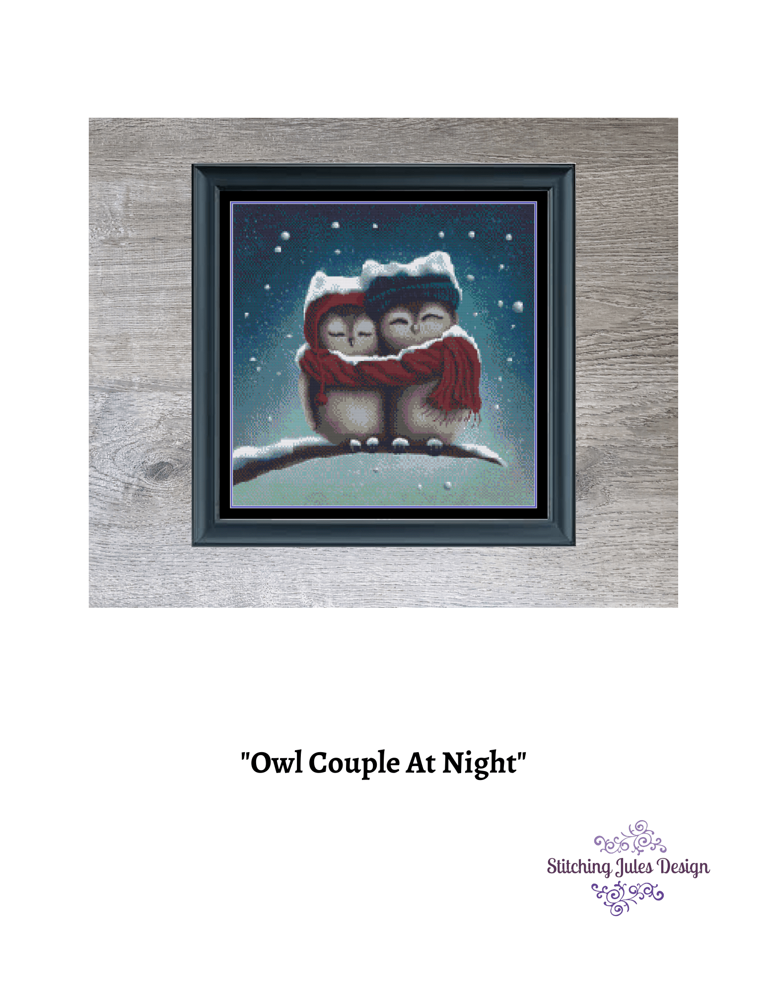 Stitching Jules Design Cross Stitch Pattern Owl Couple At Night Sleeping Owls Cross Stitch Embroidery Needlepoint Pattern PDF Download - Ready For Pattern Keeper