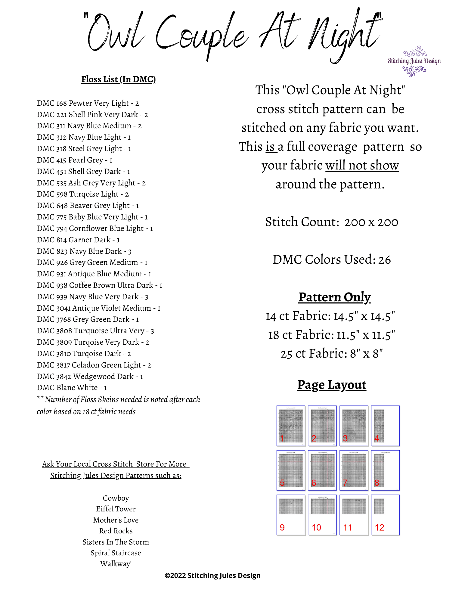 Stitching Jules Design Cross Stitch Pattern Owl Couple At Night Sleeping Owls Cross Stitch Embroidery Needlepoint Pattern PDF Download - Ready For Pattern Keeper
