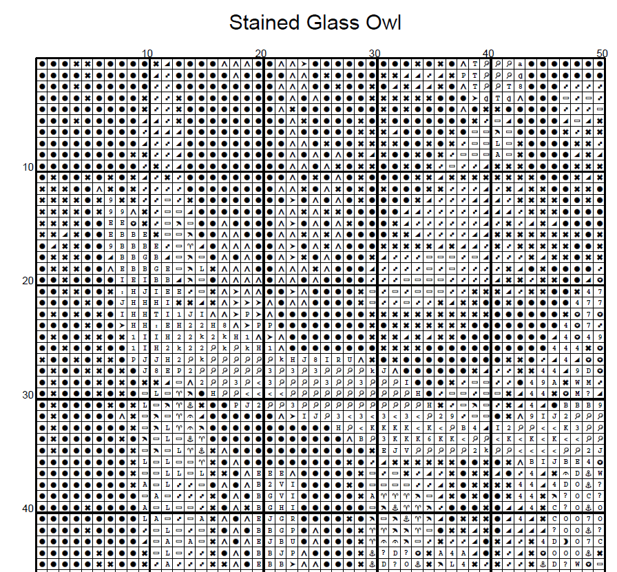 Stitching Jules Design Cross Stitch Pattern Owl Stained Glass Animal Bird Full Coverage Counted Cross Stitch Digital Download