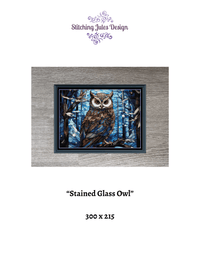 Thumbnail for Stitching Jules Design Cross Stitch Pattern Owl Stained Glass Animal Bird Full Coverage Counted Cross Stitch Digital Download