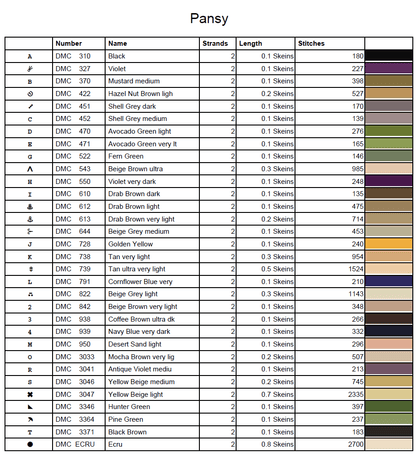 Stitching Jules Design Cross Stitch Pattern Pansy Winter Flower Full Coverage Counted Cross-Stitch Pattern (Digital Download)
