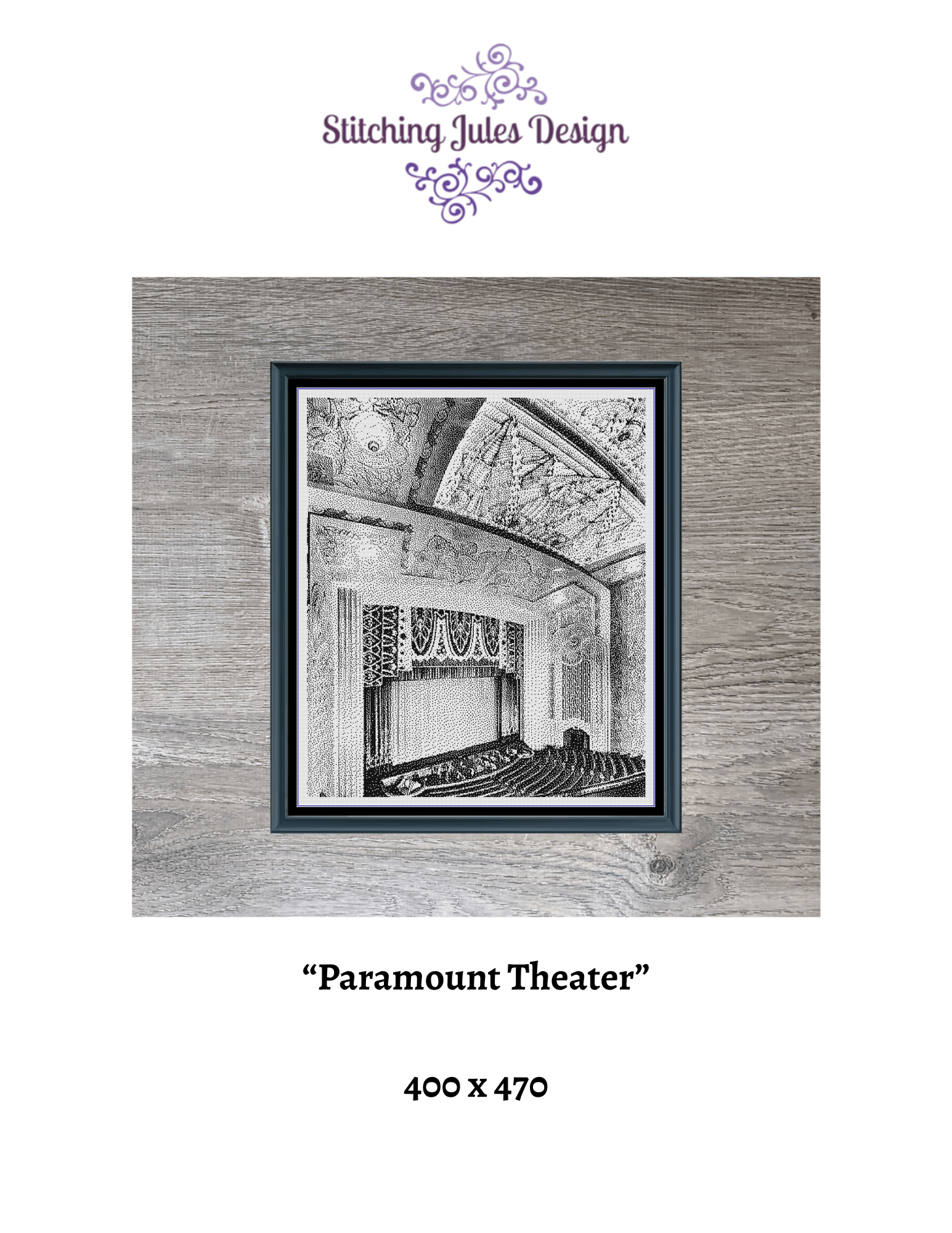 Stitching Jules Design Cross Stitch Pattern Paramount Theater Hollywood Vintage Monochrome Counted Cross-Stitch Pattern (Digital Download)