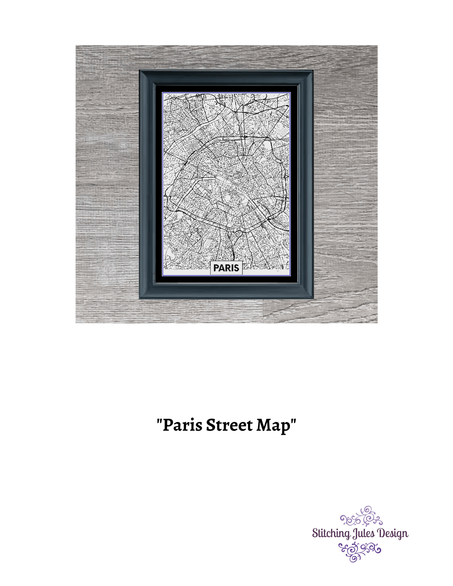 Stitching Jules Design Cross Stitch Pattern Paris Street Map Cross-Stitch Pattern | City Map Cross-Stitch Pattern | Monochrome | Blackwork | Instant PDF Download