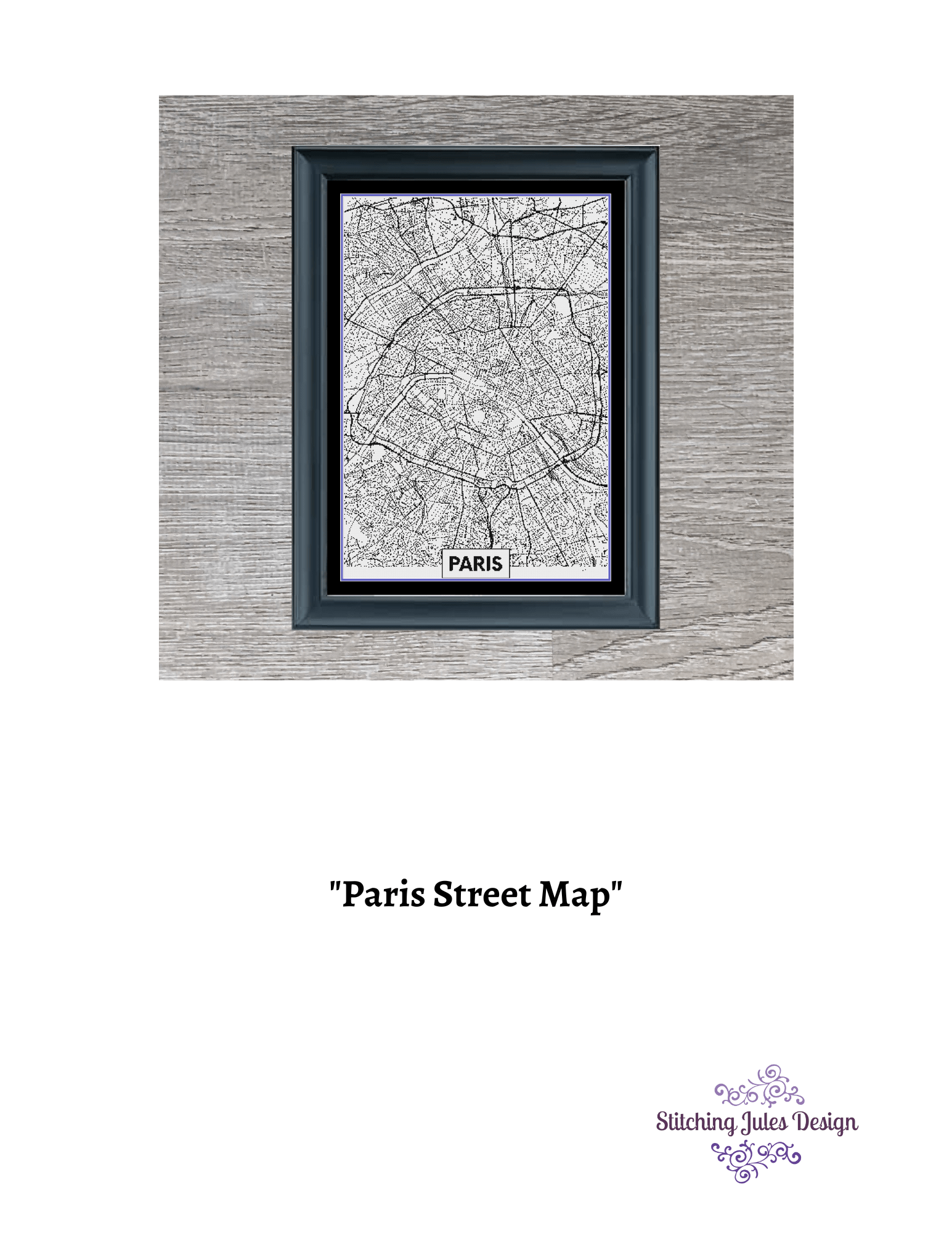 Stitching Jules Design Cross Stitch Pattern Paris Street Map Cross-Stitch Pattern | City Map Cross-Stitch Pattern | Monochrome | Blackwork | Instant PDF Download