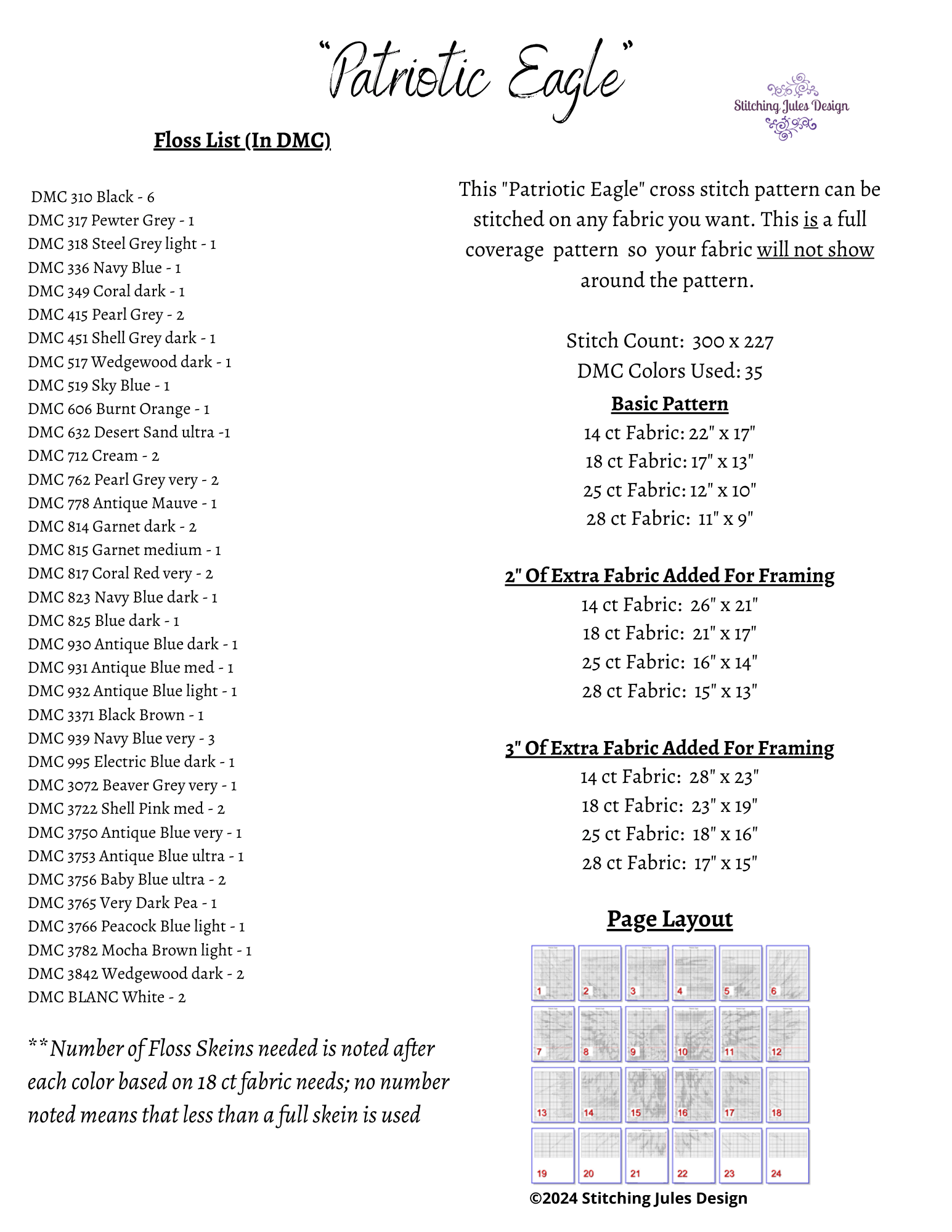 Stitching Jules Design Cross Stitch Pattern Patriotic Eagle