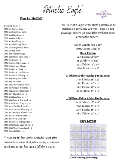 Stitching Jules Design Cross Stitch Pattern Patriotic Eagle
