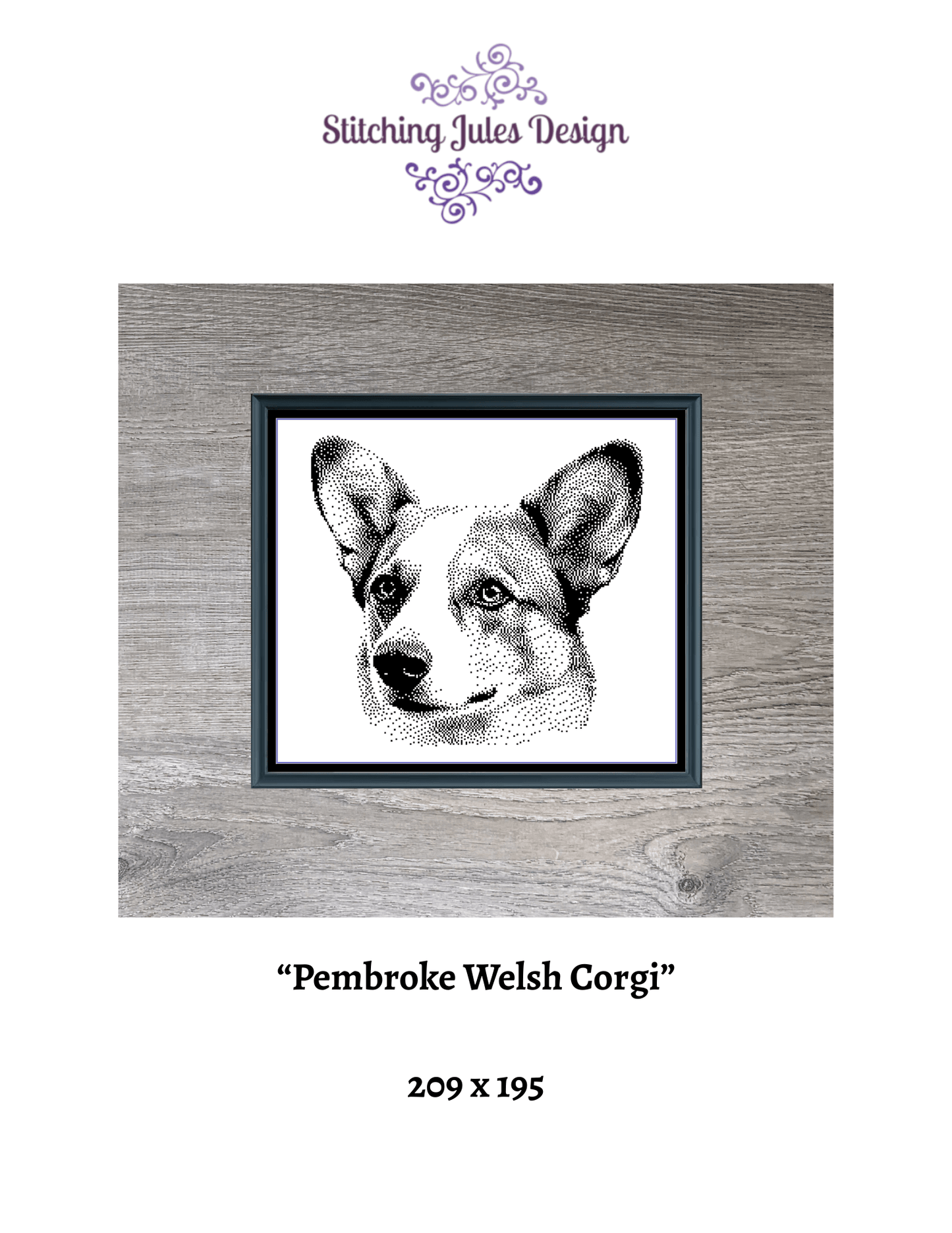 Stitching Jules Design Cross Stitch Pattern Pembroke Welsh Corgi Dog Breed Monochrome Counted Cross-Stitch Pattern (Digital Download)