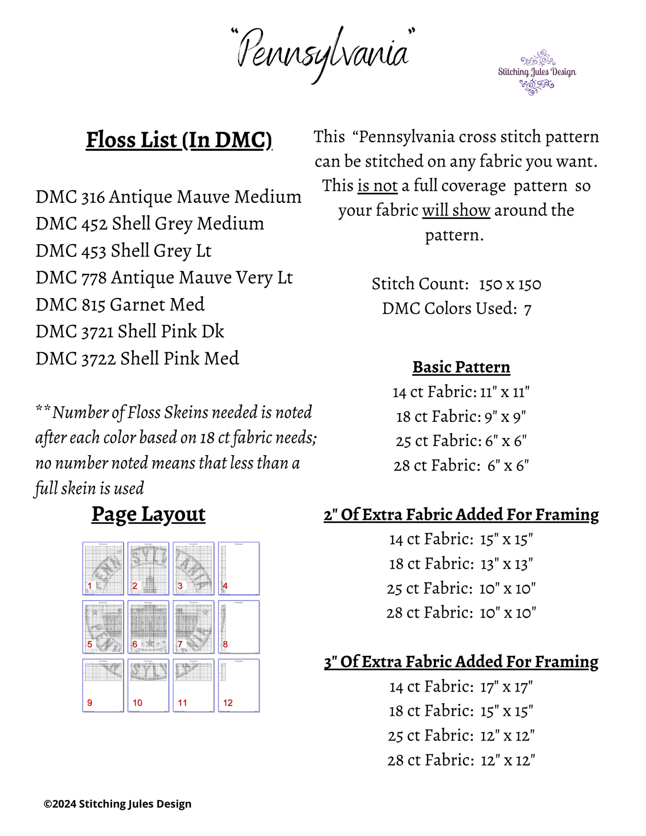 Stitching Jules Design Cross Stitch Pattern Pennsylvania US State Counted Cross Stitch Collection | Instant Download PDF