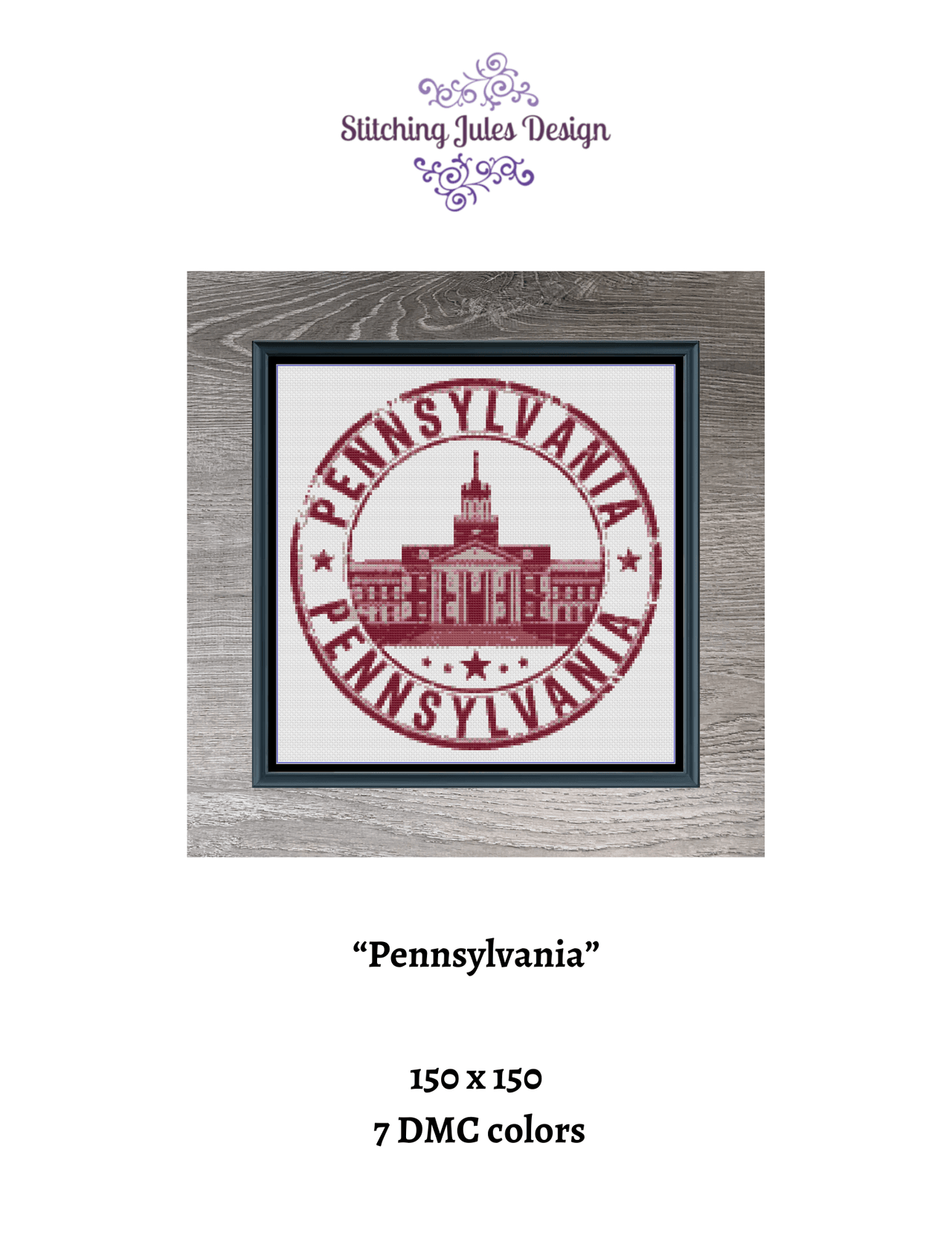 Stitching Jules Design Cross Stitch Pattern Pennsylvania US State Counted Cross Stitch Collection | Instant Download PDF