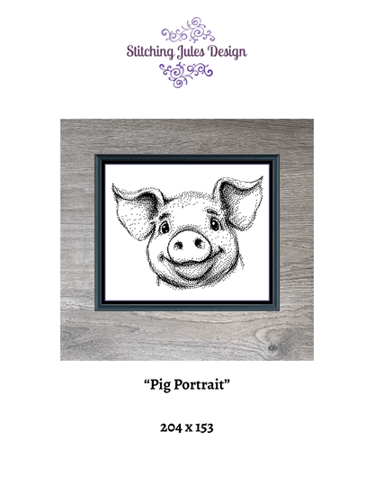 Stitching Jules Design Cross Stitch Pattern Pig Barnyard Animal Portrait Monochrome Counted Cross-Stitch Pattern (Digital Download)