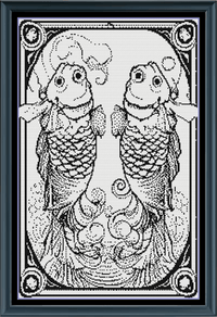 Thumbnail for Stitching Jules Design Cross Stitch Pattern Pisces Tarot Card Monochrome