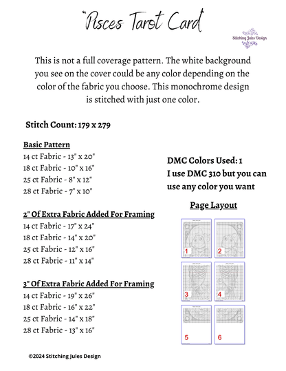 Stitching Jules Design Cross Stitch Pattern Pisces Tarot Card Monochrome