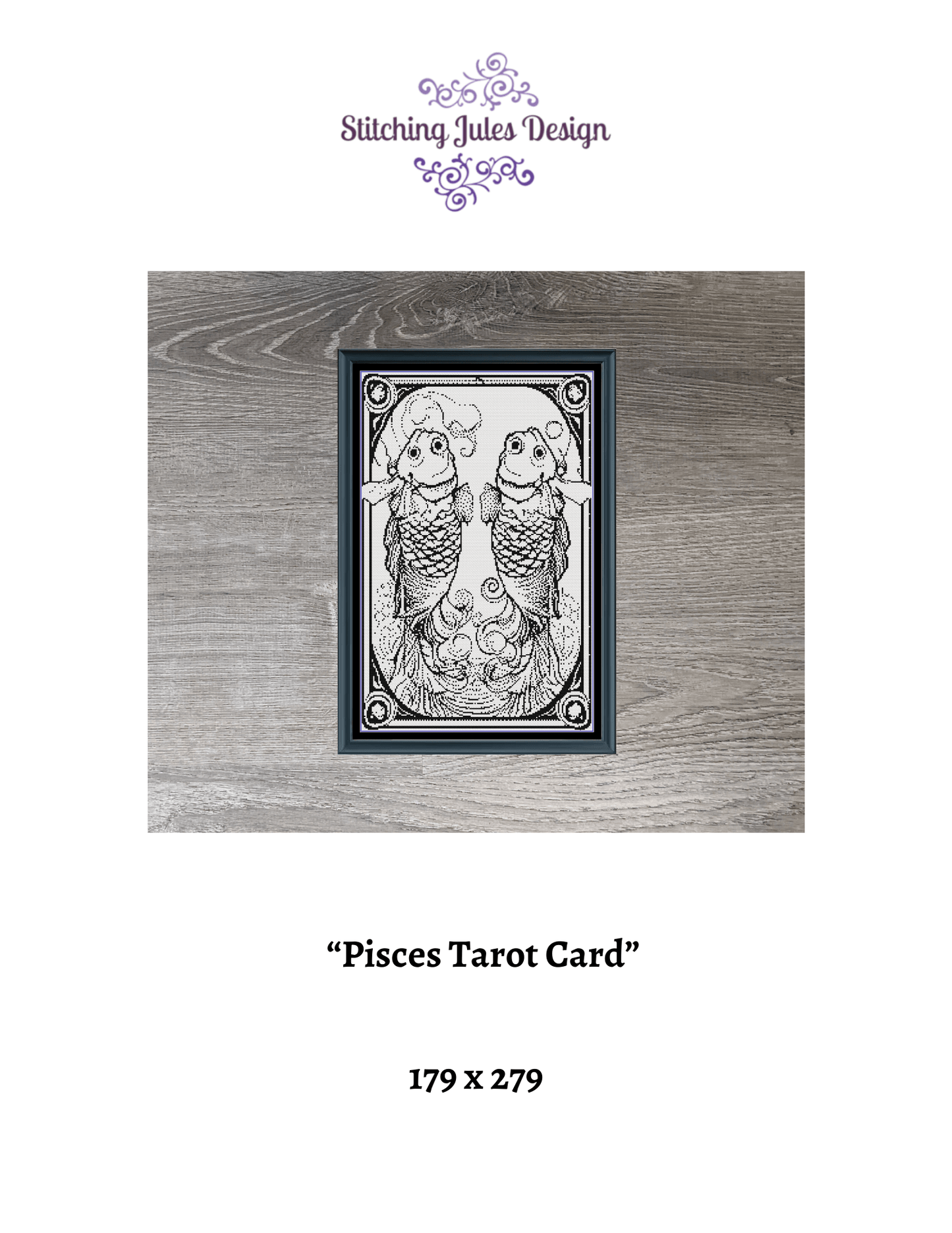 Stitching Jules Design Cross Stitch Pattern Pisces Tarot Card Monochrome