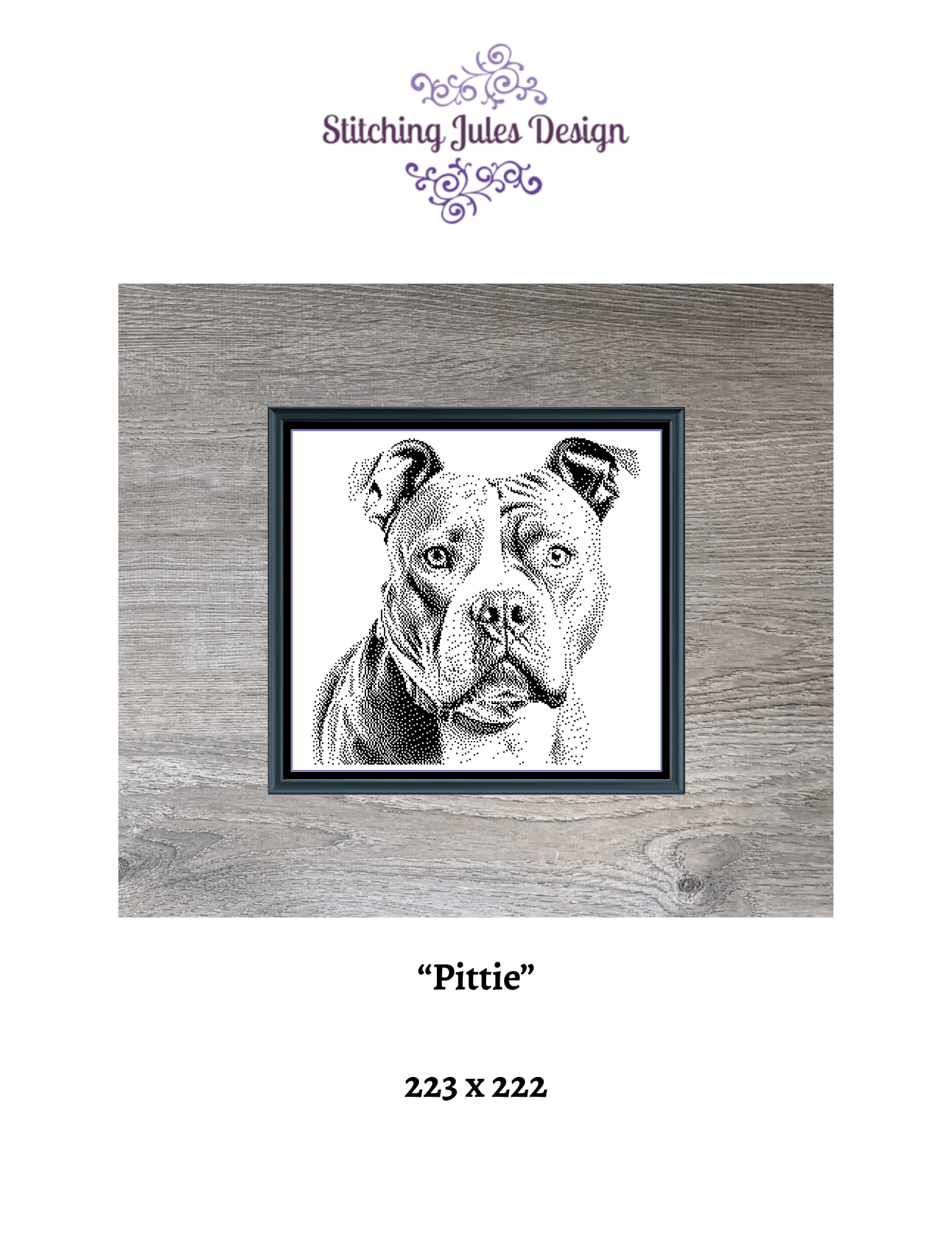 Stitching Jules Design Cross Stitch Pattern Pit Bull Dog Breed Monochrome Counted Cross-Stitch Pattern (Digital Download)