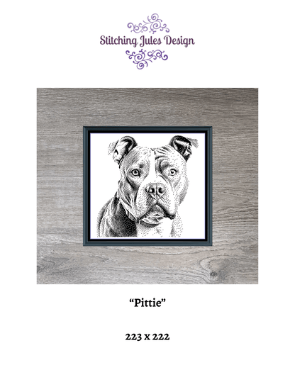 Stitching Jules Design Cross Stitch Pattern Pit Bull Dog Breed Monochrome Counted Cross-Stitch Pattern (Digital Download)