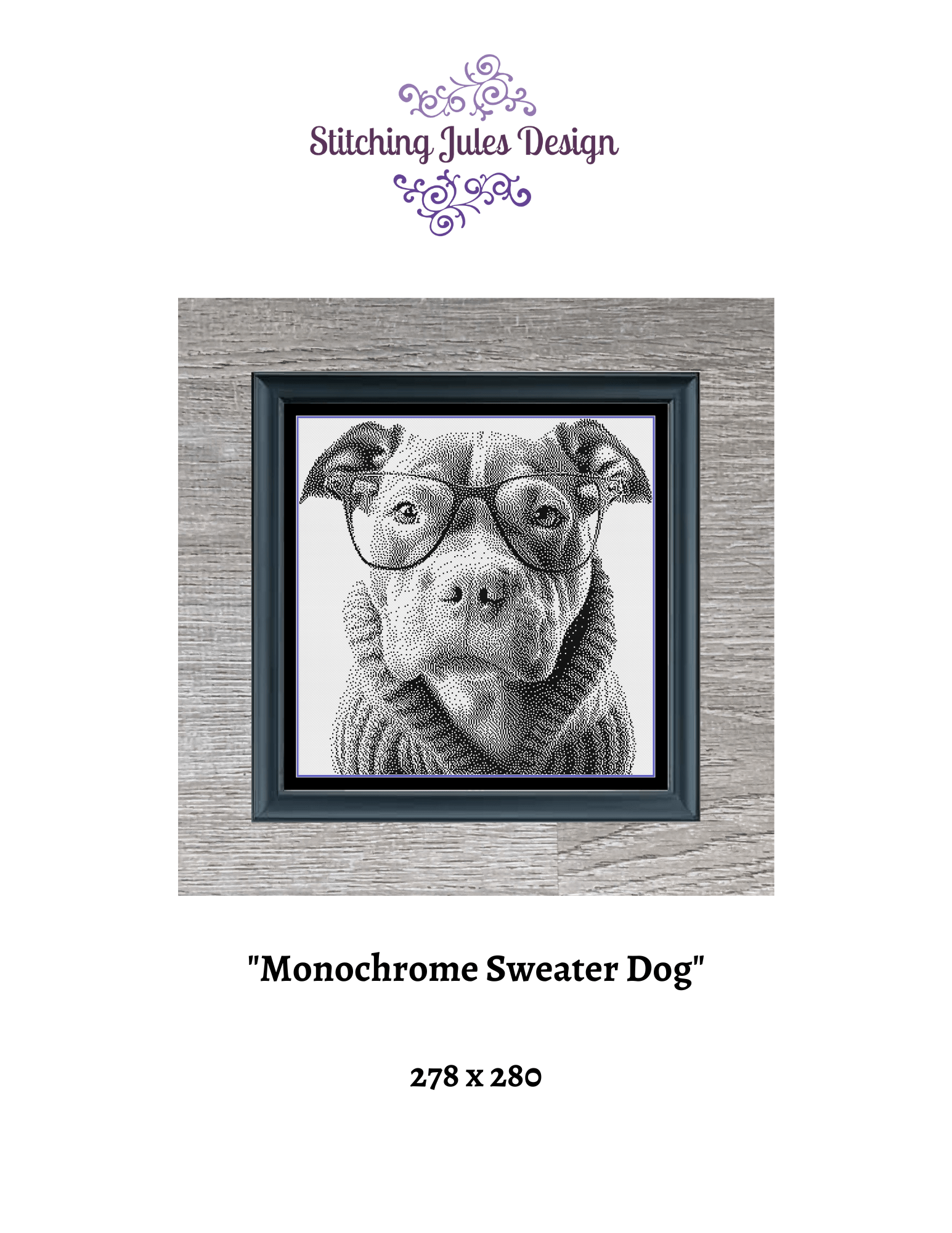 Stitching Jules Design Cross Stitch Pattern Pit Bull Monochrome Cross-Stitch Pattern Instant Download PDF