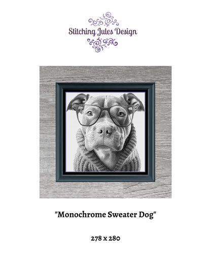 Stitching Jules Design Cross Stitch Pattern Pit Bull Monochrome Cross-Stitch Pattern Instant Download PDF