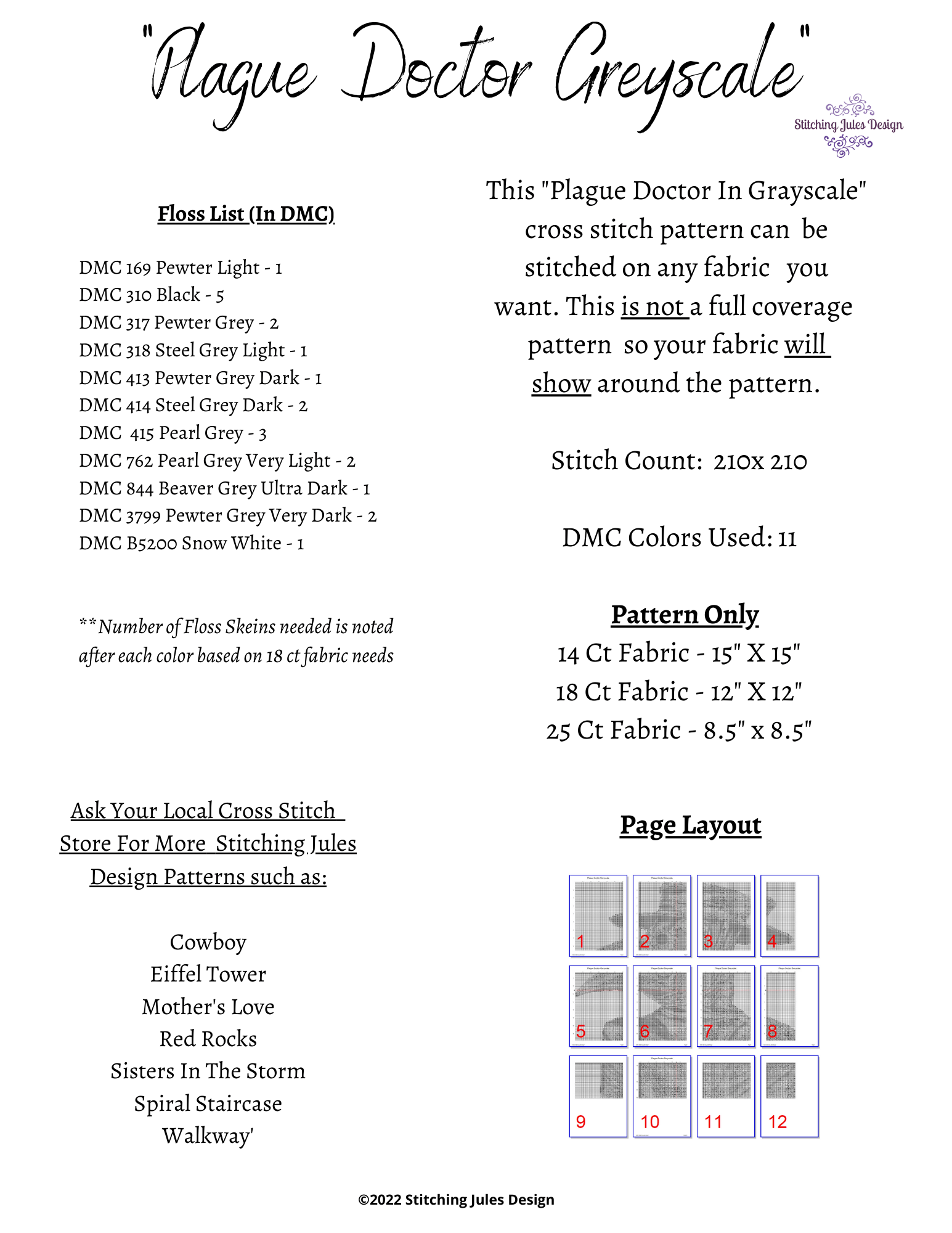 Stitching Jules Design Cross Stitch Pattern Plague Doctor Greyscale Counted Cross Stitch Pattern Instant PDF Download Pattern Keeper Ready