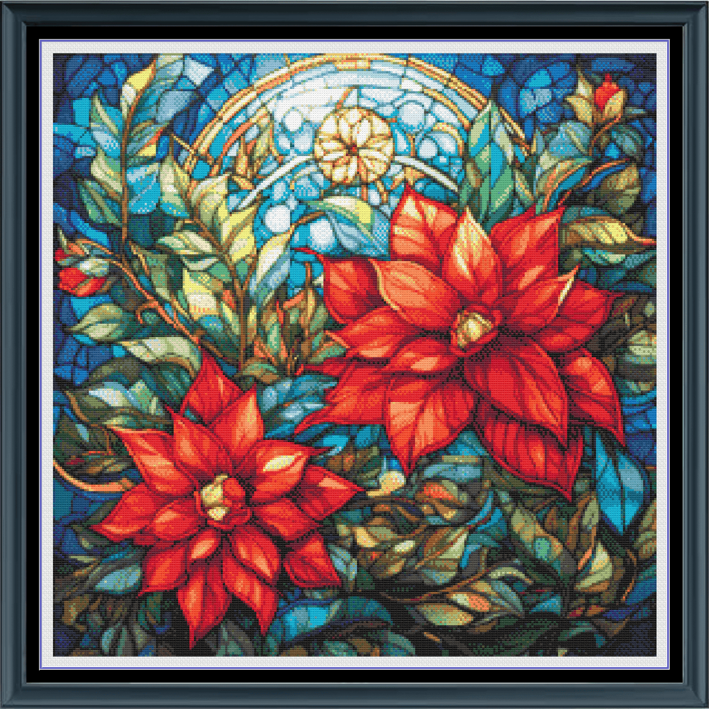 Stitching Jules Design Cross Stitch Pattern Poinsettia Flowers Floral Stained Glass Full Coverage Counted Cross-Stitch Pattern (Digital Download)