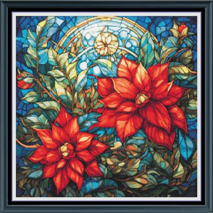 Stitching Jules Design Cross Stitch Pattern Poinsettia Flowers Floral Stained Glass Full Coverage Counted Cross-Stitch Pattern (Digital Download)