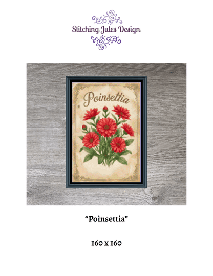 Stitching Jules Design Cross Stitch Pattern Poinsettia Winter Flower Full Coverage Counted Cross-Stitch Pattern (Digital Download)