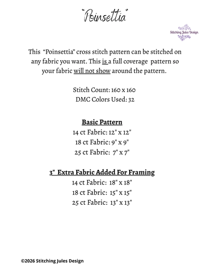 Stitching Jules Design Cross Stitch Pattern Poinsettia Winter Flower Full Coverage Counted Cross-Stitch Pattern (Digital Download)