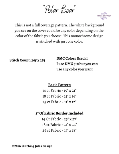 Stitching Jules Design Cross Stitch Pattern Polar Bear Wild Animal Monochrome Counted Cross-Stitch Pattern (Digital Download)
