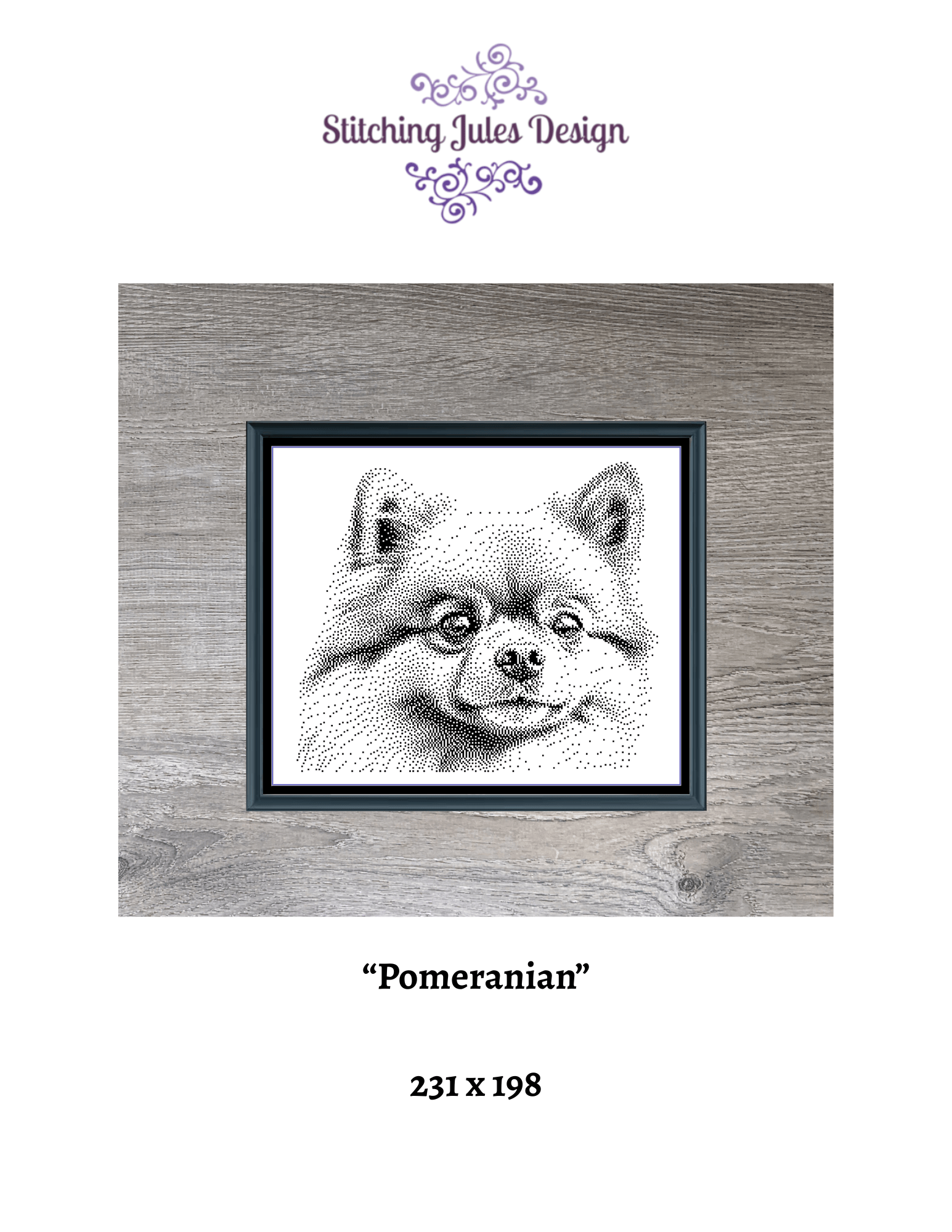 Stitching Jules Design Cross Stitch Pattern Pomeranian Dog Breed Monochrome Counted Cross-Stitch Pattern (Digital Download)
