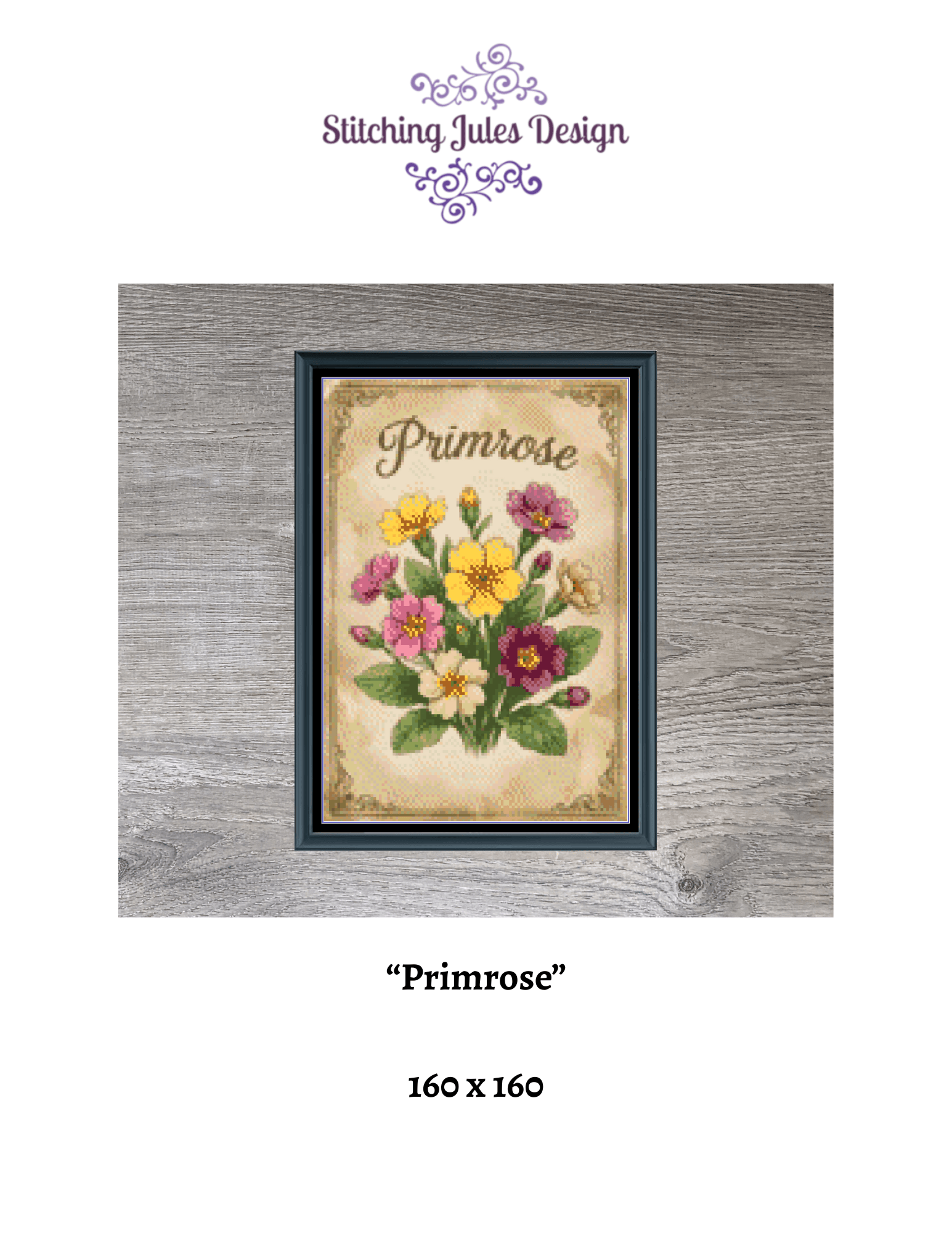 Stitching Jules Design Cross Stitch Pattern Primrose Winter Flower Full Coverage Counted Cross-Stitch Pattern (Digital Download)