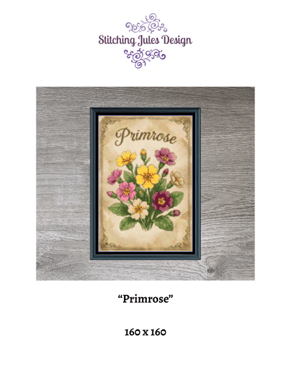 Stitching Jules Design Cross Stitch Pattern Primrose Winter Flower Full Coverage Counted Cross-Stitch Pattern (Digital Download)