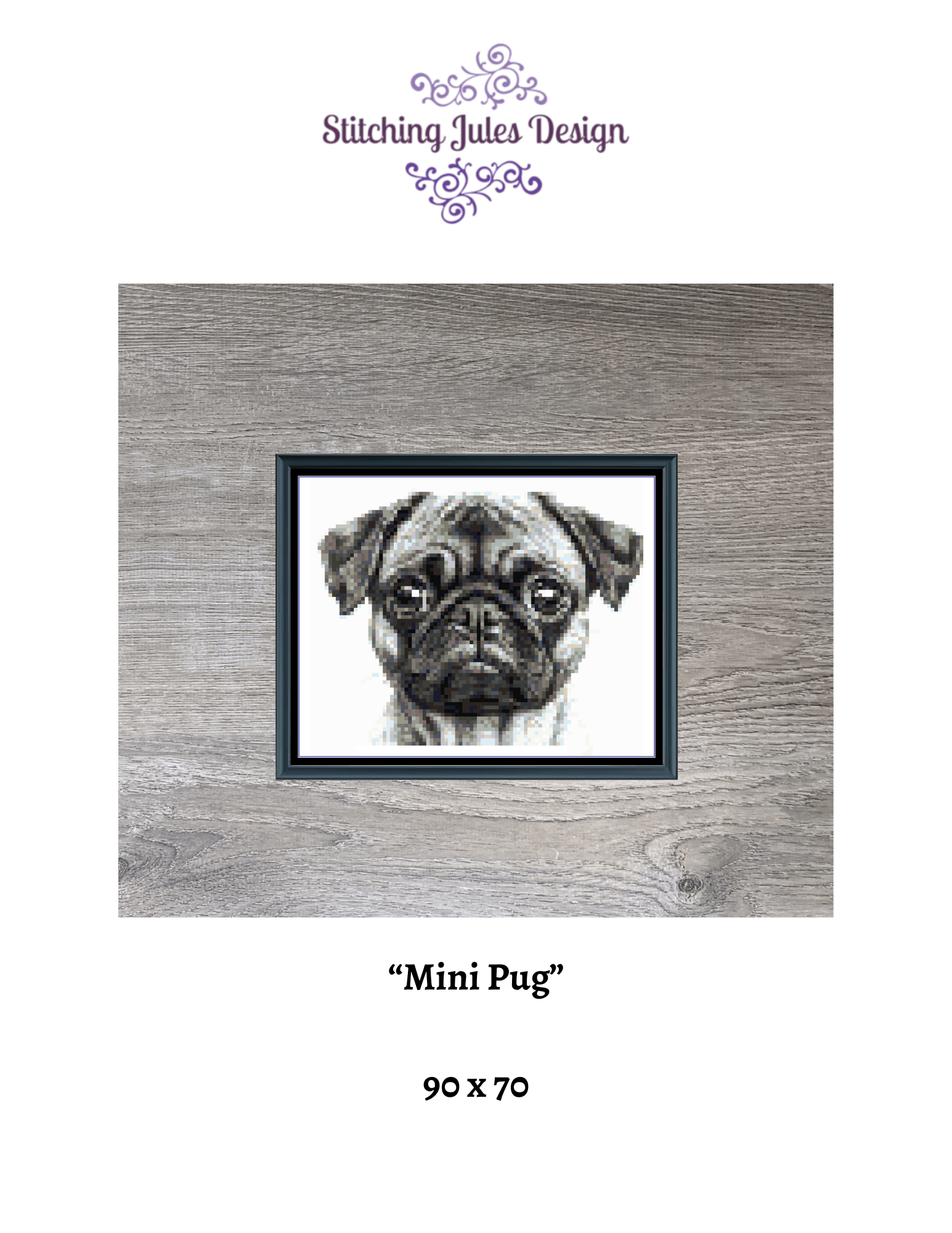 Stitching Jules Design Cross Stitch Pattern Pug Dog Breed Mini Counted Cross-Stitch Pattern (Digital Download)
