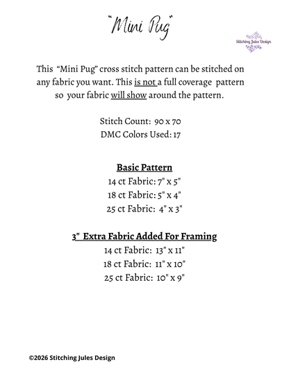 Stitching Jules Design Cross Stitch Pattern Pug Dog Breed Mini Counted Cross-Stitch Pattern (Digital Download)