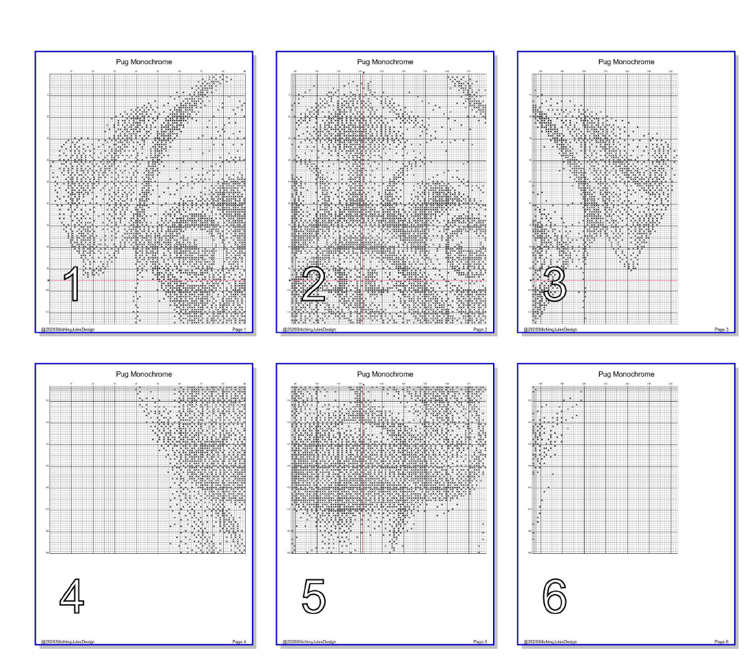 Stitching Jules Design Cross Stitch Pattern Pug Dog Breed Monochrome Counted Cross-Stitch Pattern (Digital Download)