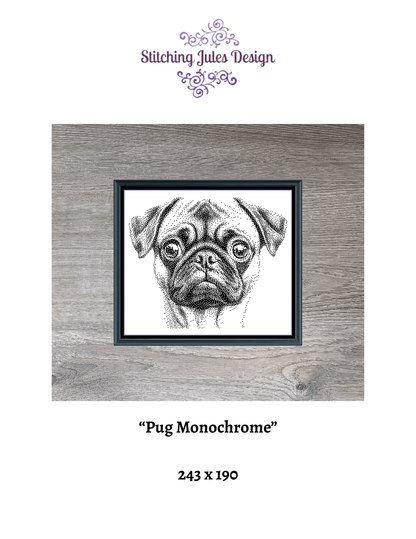 Stitching Jules Design Cross Stitch Pattern Pug Dog Breed Monochrome Counted Cross-Stitch Pattern (Digital Download)