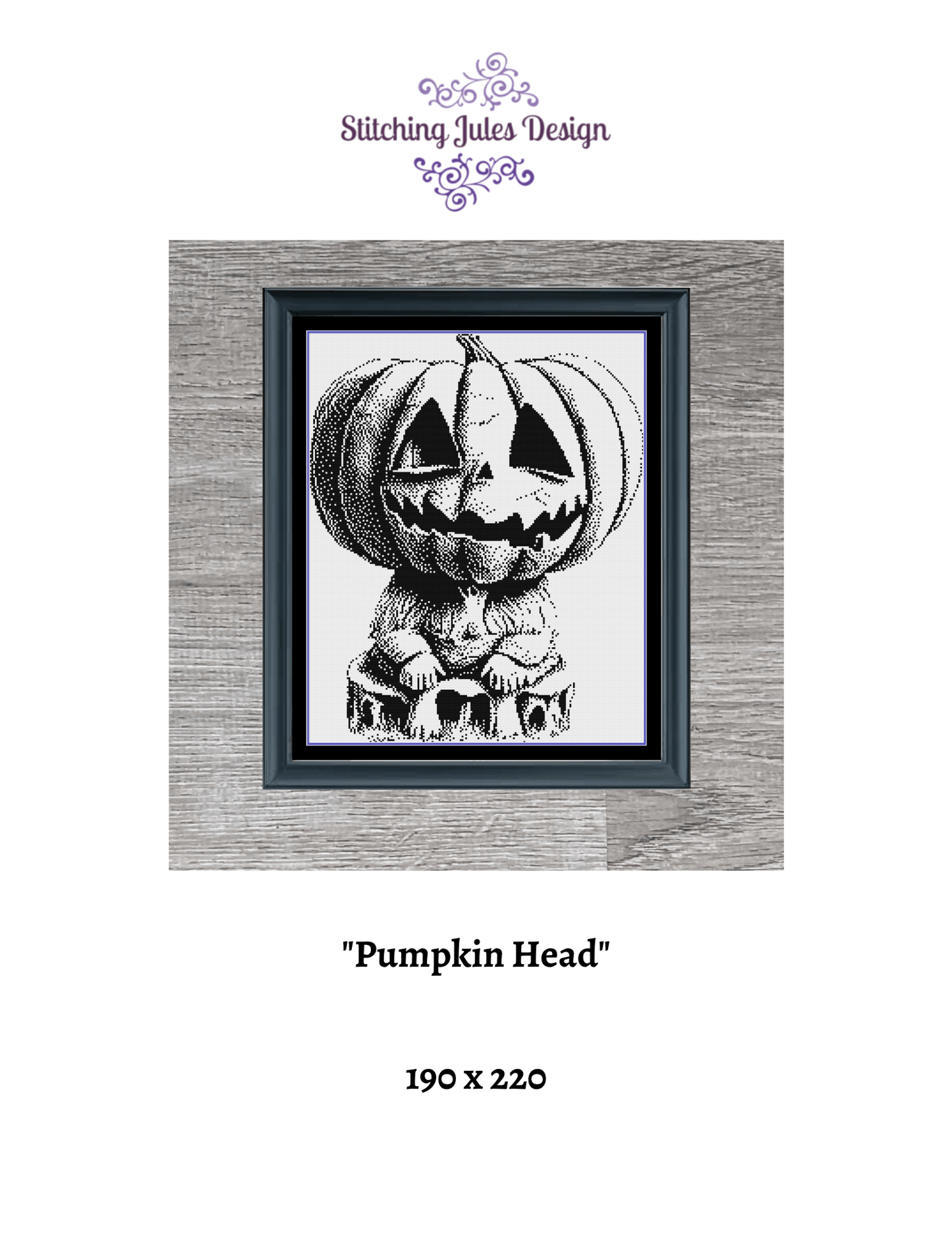 Stitching Jules Design Cross Stitch Pattern Pumpkin Head Halloween Cross Stitch Pattern | Cool Cross Stitch | Monochrome Blackwork | Instant Download PDF