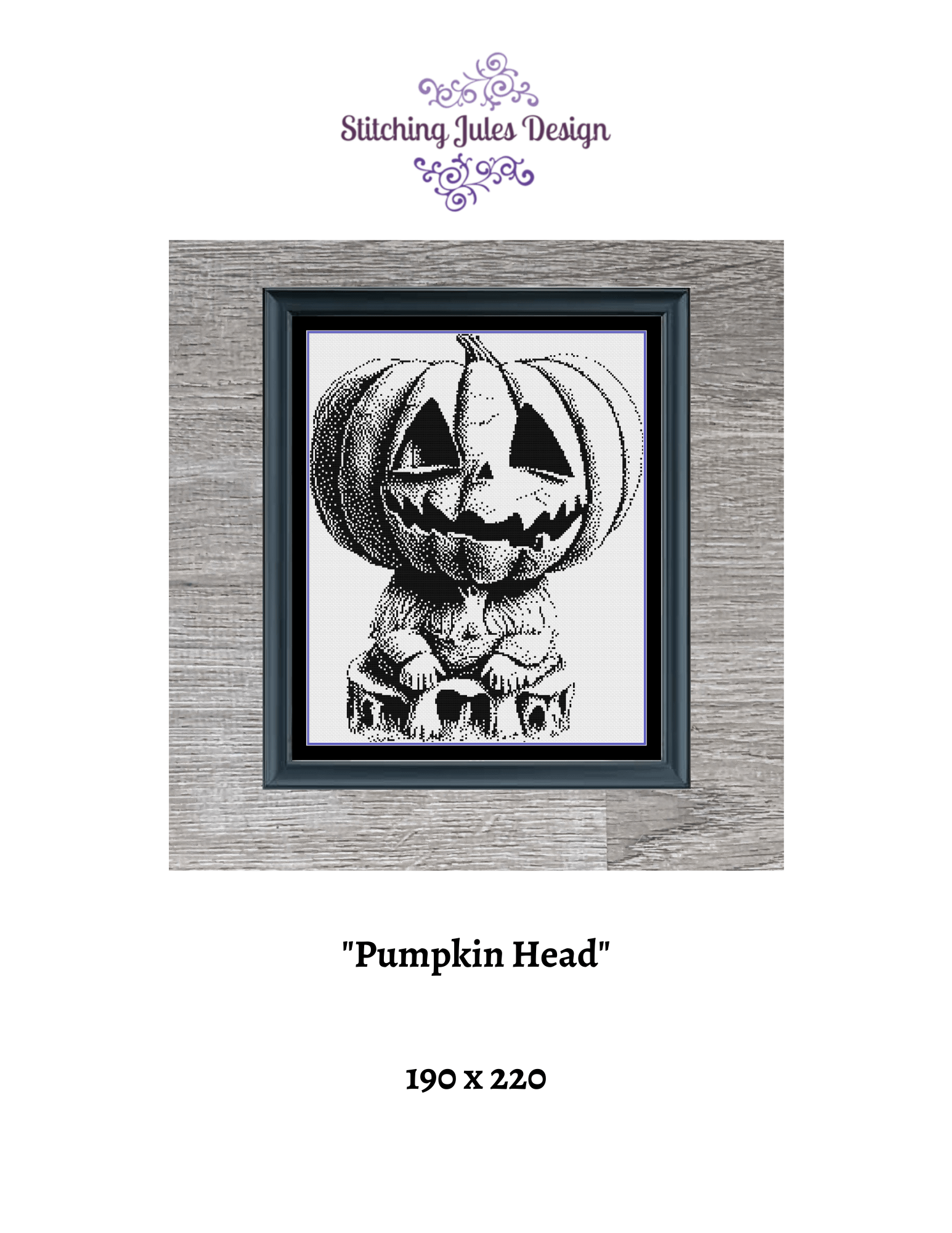 Stitching Jules Design Cross Stitch Pattern Pumpkin Head Halloween Cross Stitch Pattern | Cool Cross Stitch | Monochrome Blackwork | Instant Download PDF