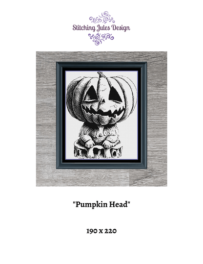 Stitching Jules Design Cross Stitch Pattern Pumpkin Head Halloween Cross Stitch Pattern | Cool Cross Stitch | Monochrome Blackwork | Instant Download PDF
