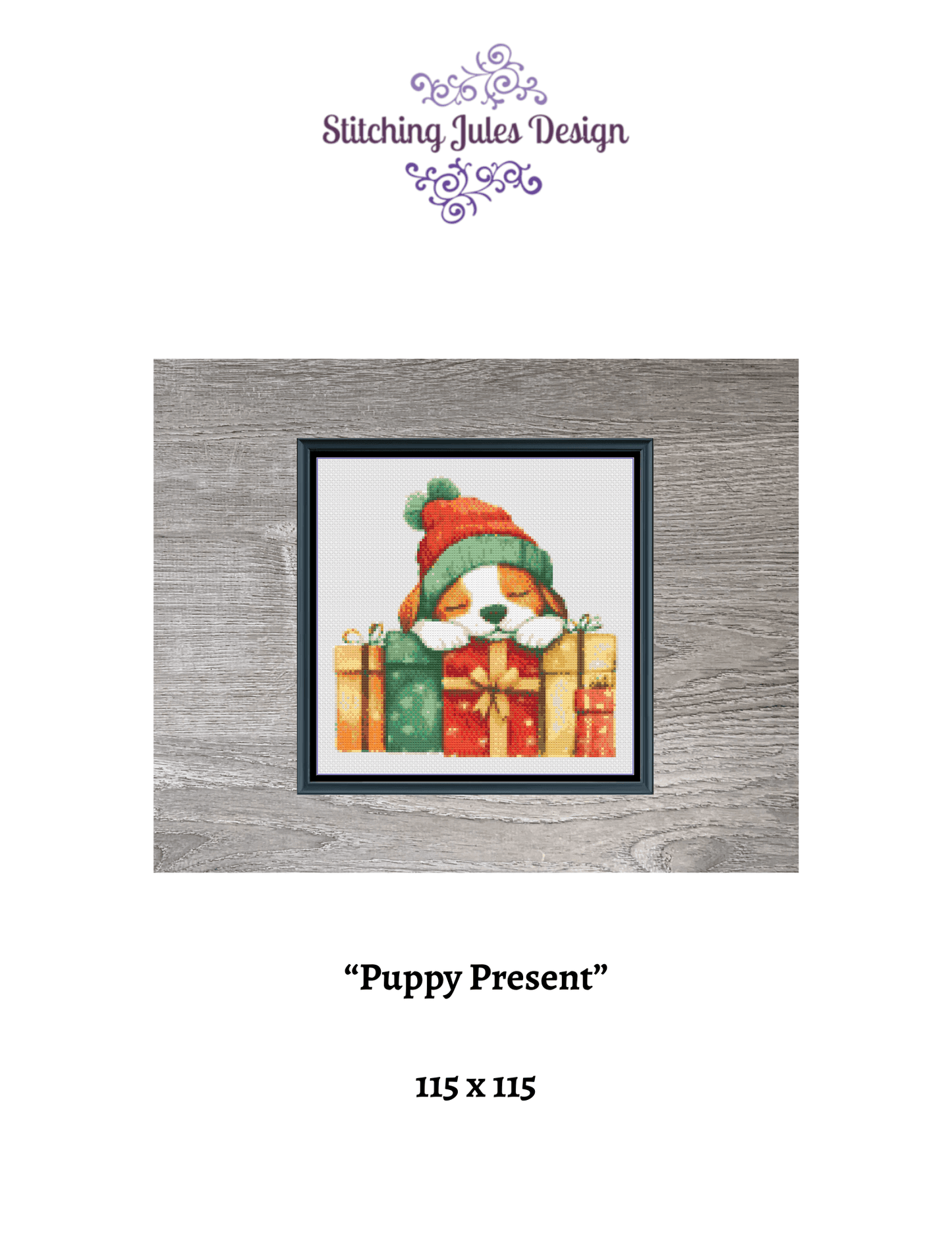 Stitching Jules Design Cross Stitch Pattern Puppy Christmas Xmas Present Dog Breed Counted Cross-Stitch Pattern