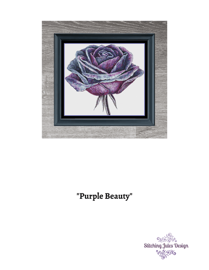 Stitching Jules Design Cross Stitch Pattern Purple Flower Rose Watercolor Cross Stitch Embroidery Needlepoint Pattern Instant PDF Download Pattern Keeper Ready