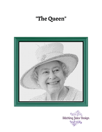 Thumbnail for Stitching Jules Design Cross Stitch Pattern Queen Elizabeth Royalty UK London Icon Monochrome Cross Stitch Embroidery Needlepoint Pattern PDF Download