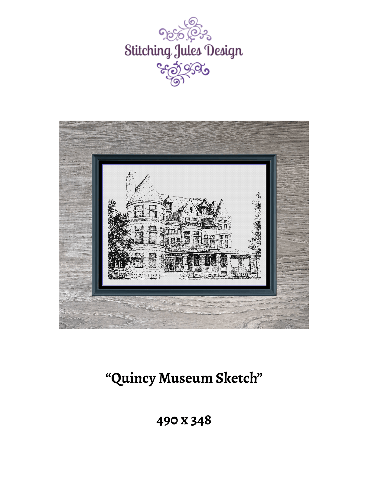 Stitching Jules Design Cross Stitch Pattern Quincy Museum House Kansas City Monochrome Large Counted Cross-Stitch Pattern (Digital Download)