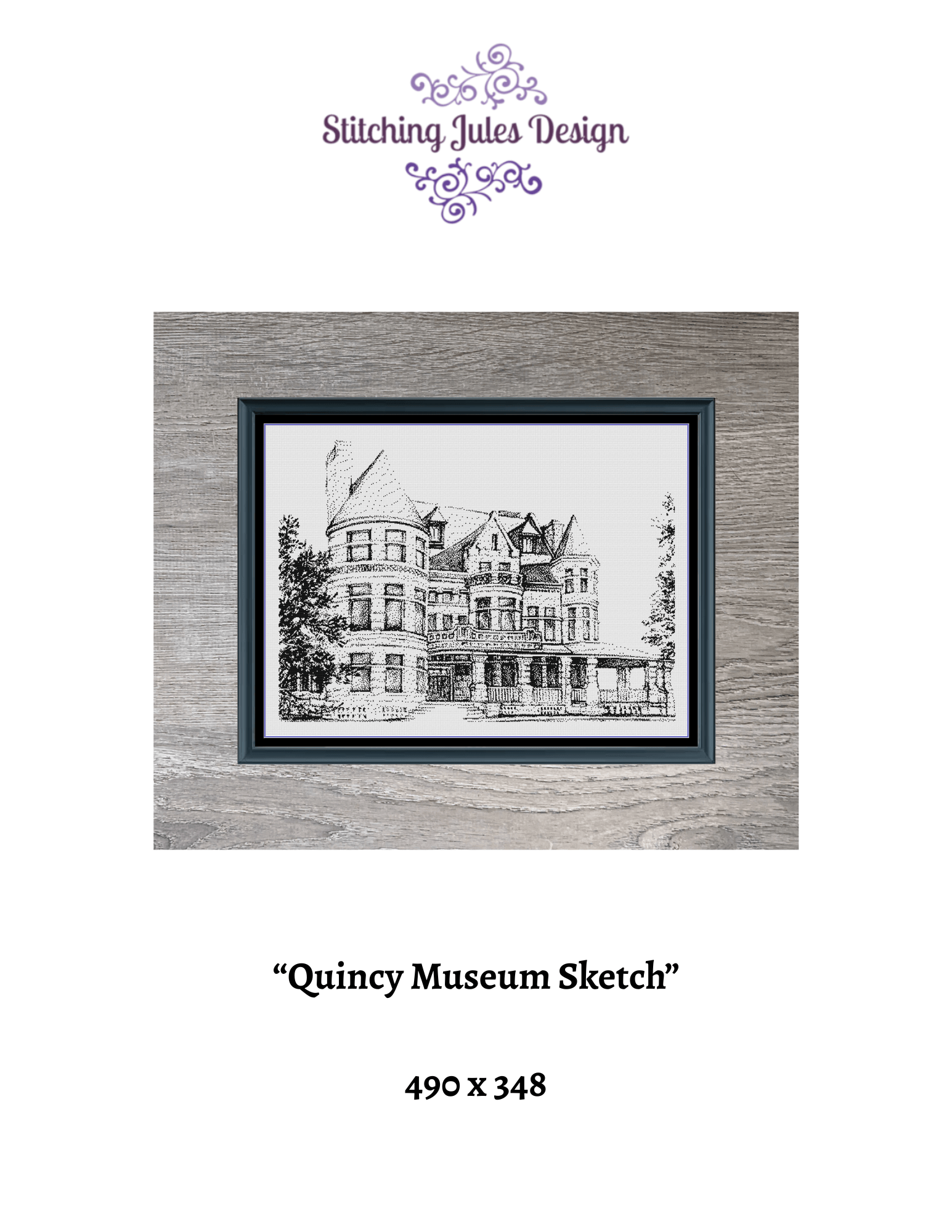 Stitching Jules Design Cross Stitch Pattern Quincy Museum House Kansas City Monochrome Large Counted Cross-Stitch Pattern (Digital Download)