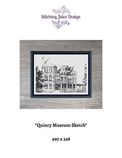 Stitching Jules Design Cross Stitch Pattern Quincy Museum House Kansas City Monochrome Large Counted Cross-Stitch Pattern (Digital Download)